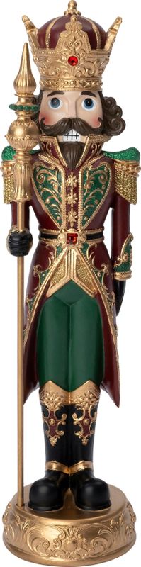 Intratuin - Kerstfiguur Edward - Notenkraker - Bordeaux - Groen - Goud - 10 x 9,5 x 35,5 cm