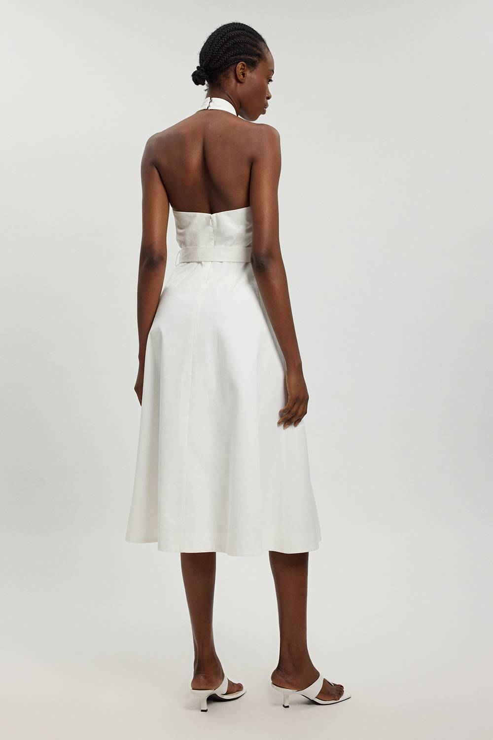 KarenMillen Robe Midi Crayon Cintrée En Satin De Coton Avec Ceinture Petite