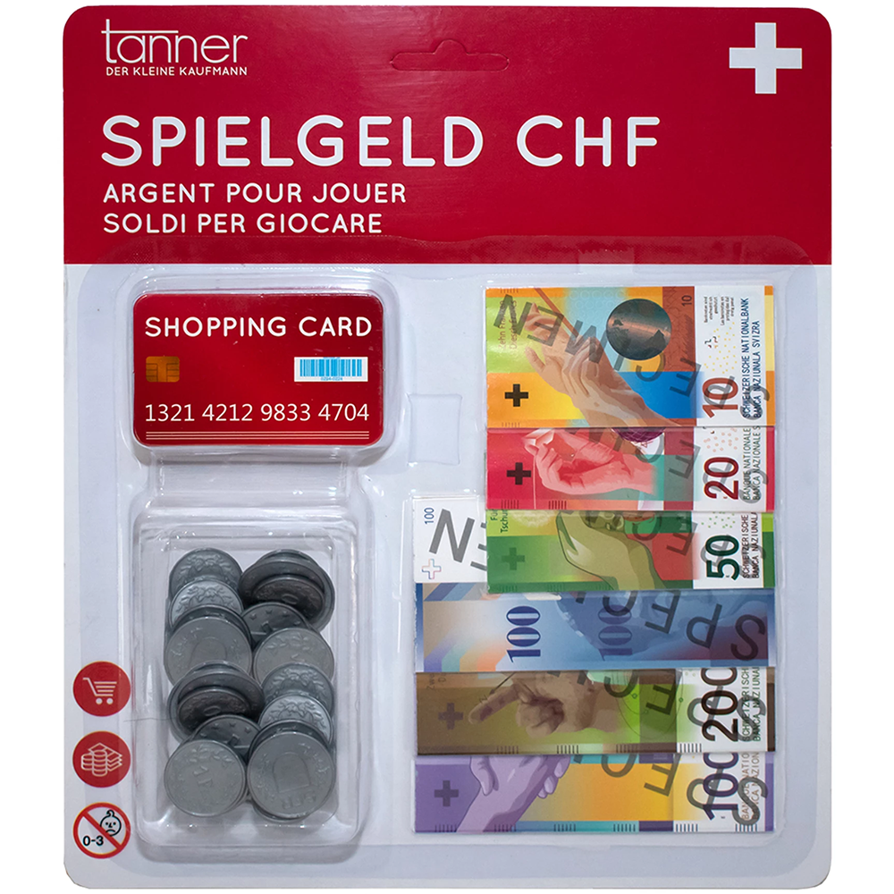 (85-tlg. Set) Kinder Spiel Geld Spielzeug Rechengeld Noten und Münzen Zubehör für Kaufladen / Kasse (0208.9) - CH-Franken