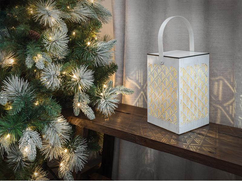 STT Laterne Muster Recharge USB, 24.5 cm, Weiss/Gold LED Weihnachtsdekoration