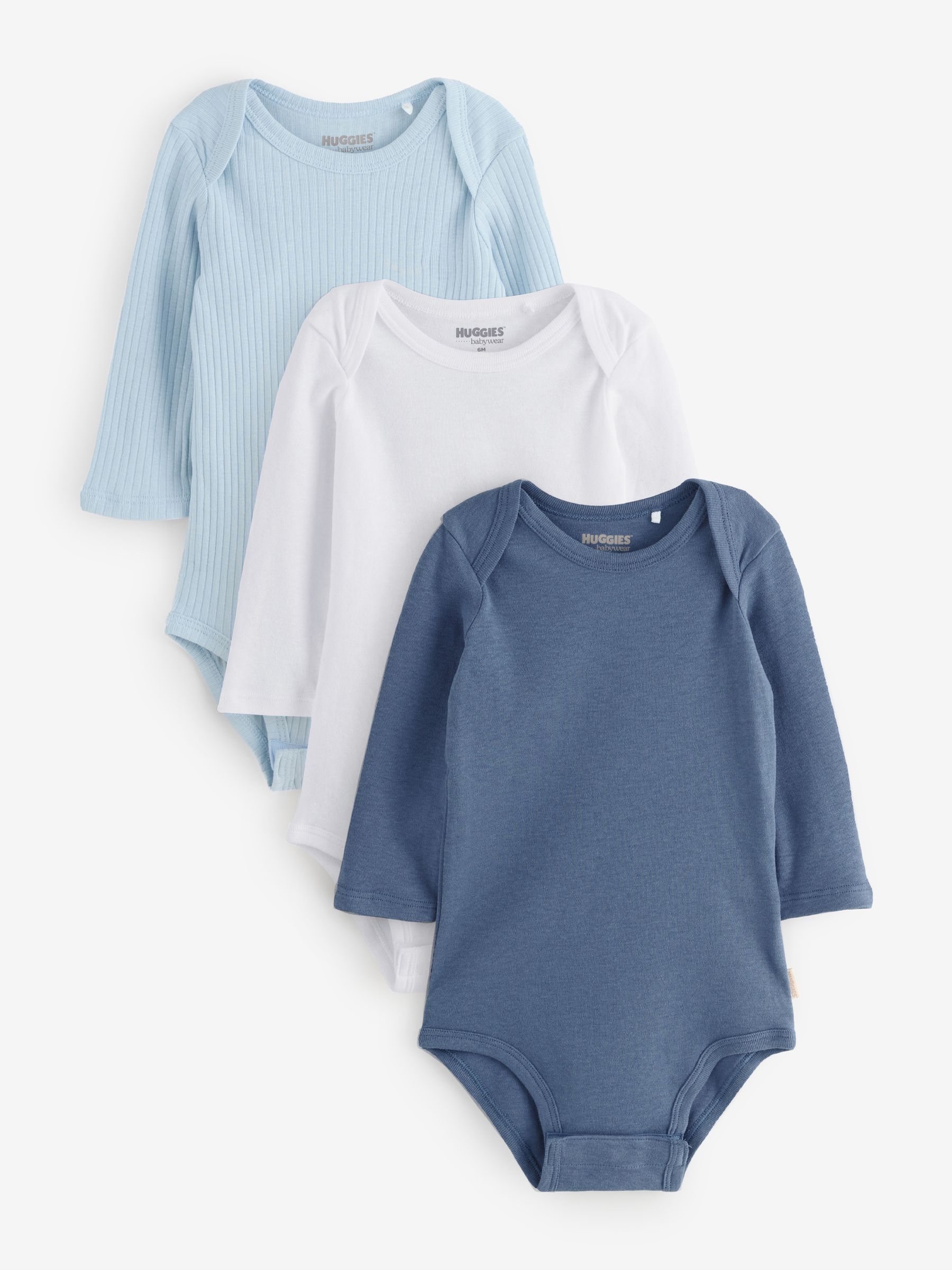 Blauw - Huggies Baby Long Sleeve Envolope Neck Bodysuits 3 Pack