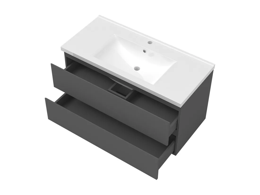 Ensemble meuble salle de Bain 100cm avec colonne et miroir mural lumineux 3 couleurs Anthracite