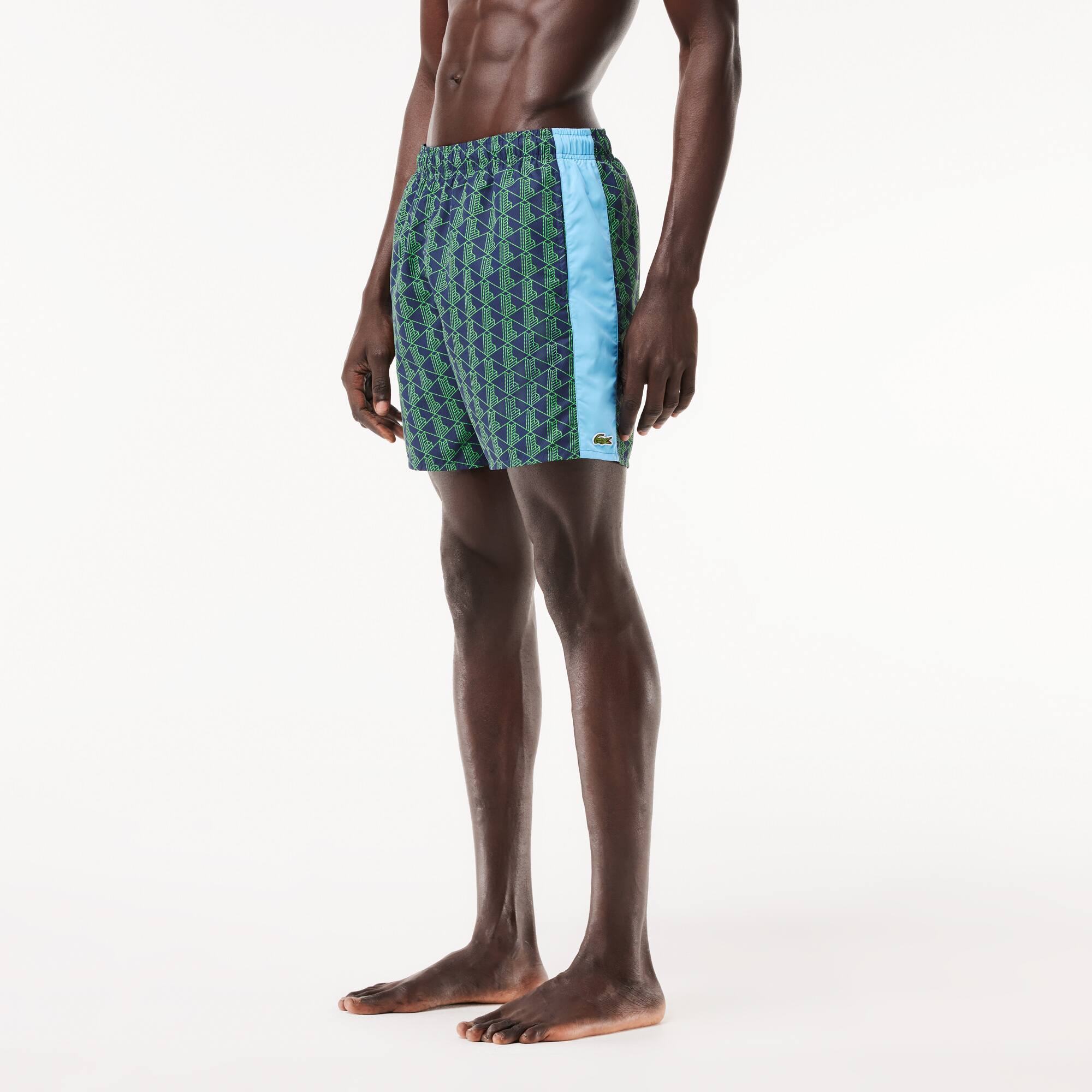 LACOSTE Badehose mittellang mit Monogramm-Aufdruck Badebekleidung - Blau - Lacoste - Herren
