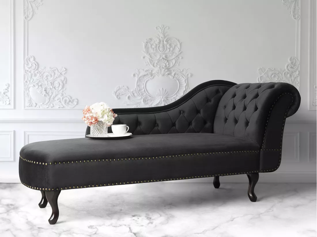 Méridienne Chesterfield côté droit en velours noir NIMES
