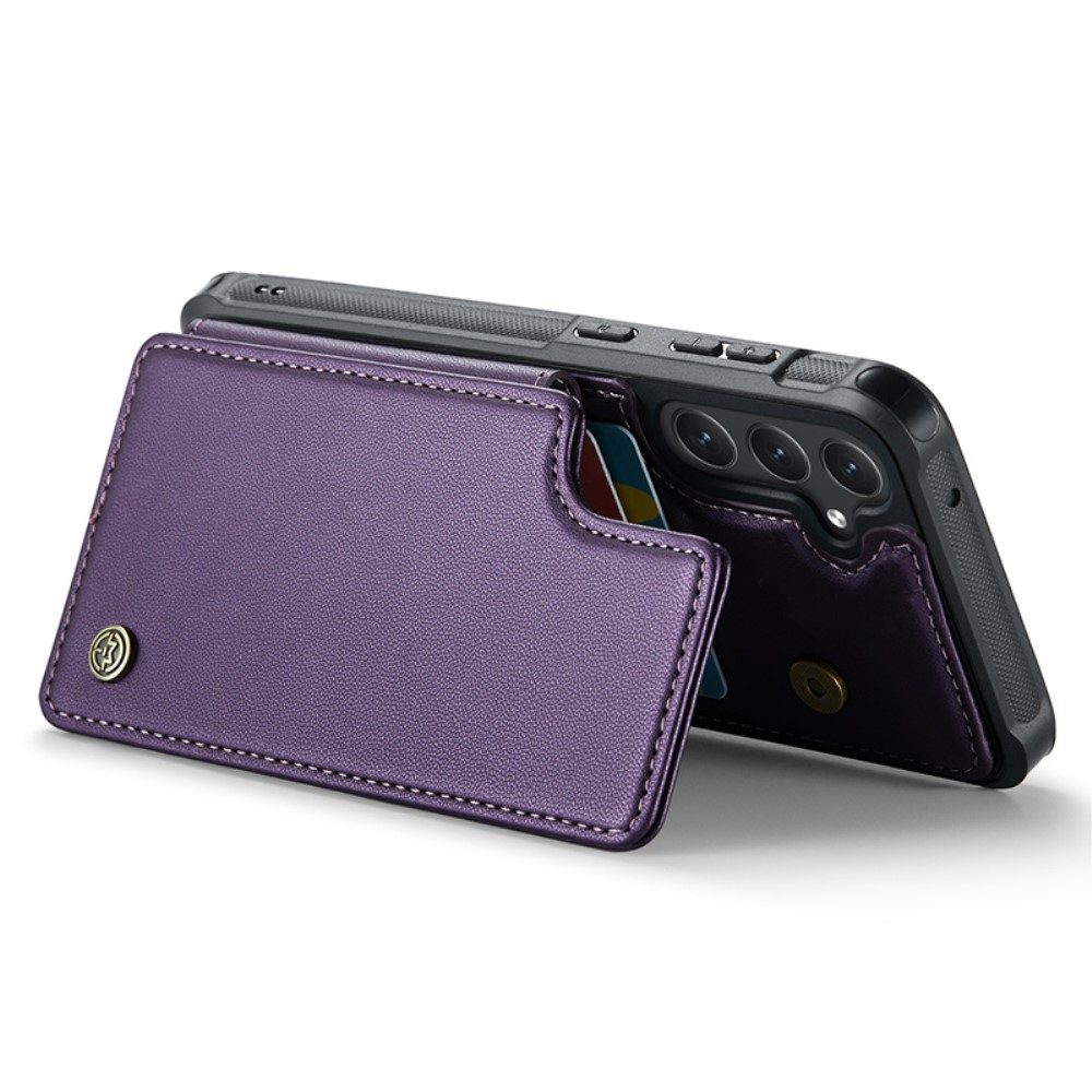 Samsung Galaxy S23 FE Leder Hülle mit Kartenfächern im Litchi Look   Kickstand (RFID Schutz) - Lila