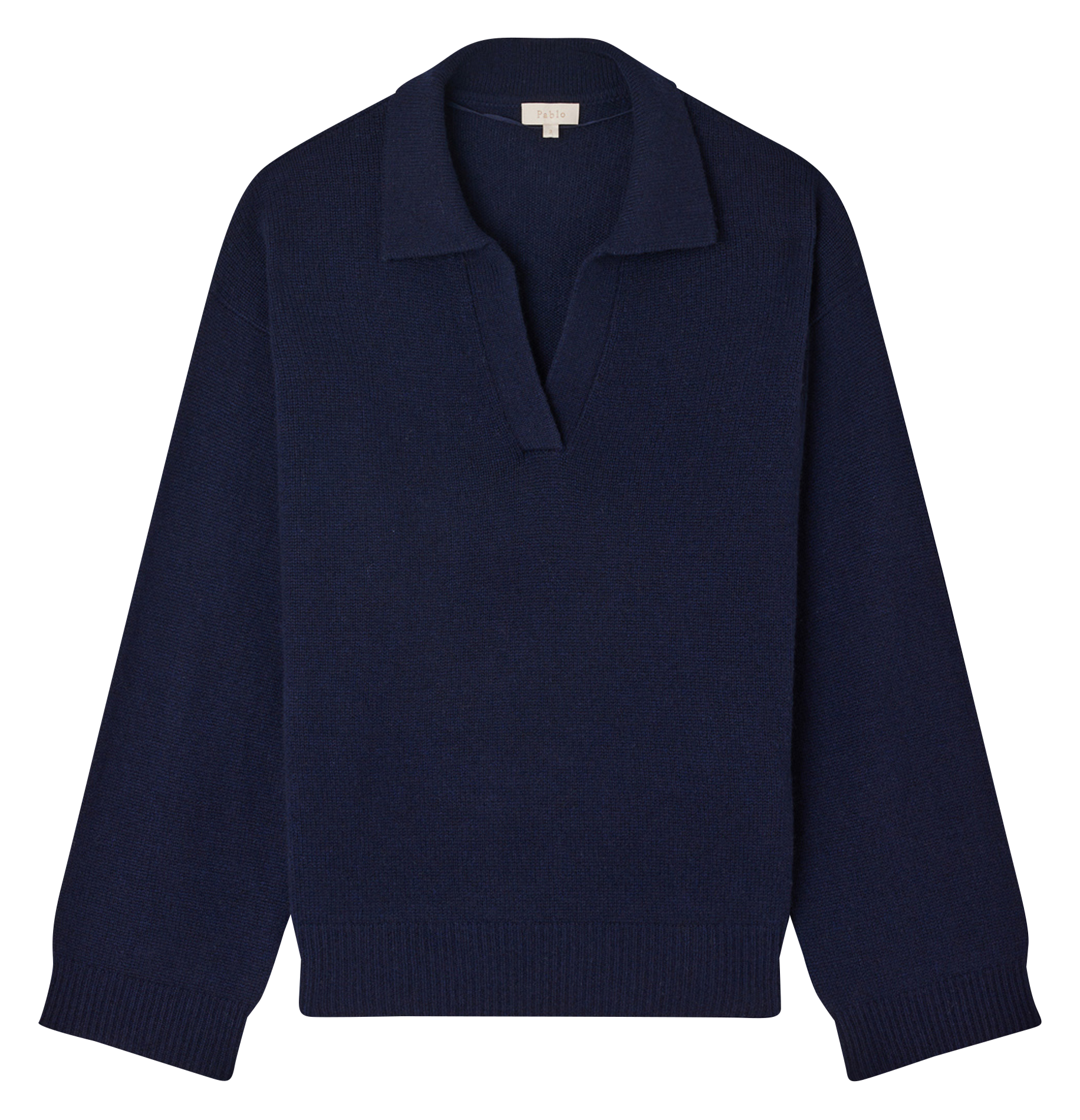 JOCIA - Pull droit col classique en cachemire | Bleu