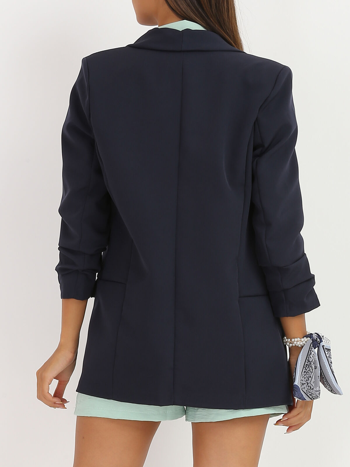 Veste blazer à manches retroussées- Bleu marine