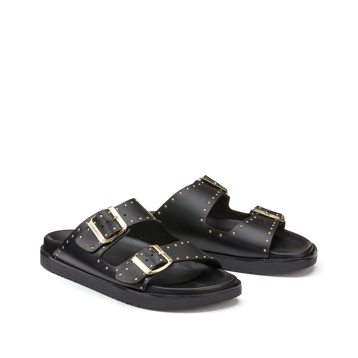 COLEÇÃO LA REDOUTE<br>Mules de couro com detalhes em tachas