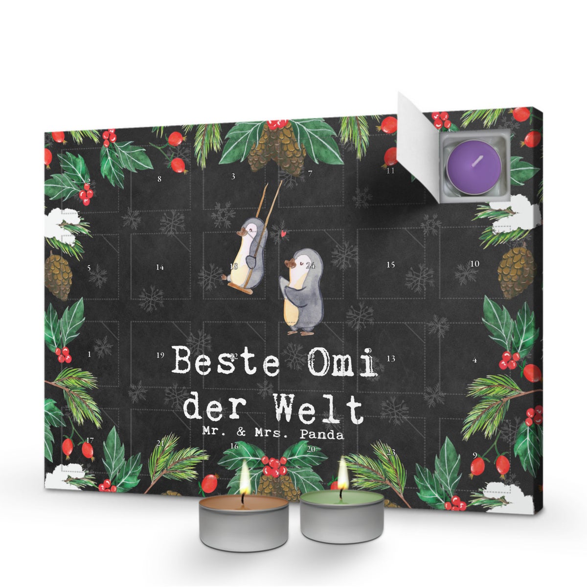 Mr. & Mrs. Panda Geurkaars Adventskalender Pinguïn Beste Oma ter Wereld - Zwart