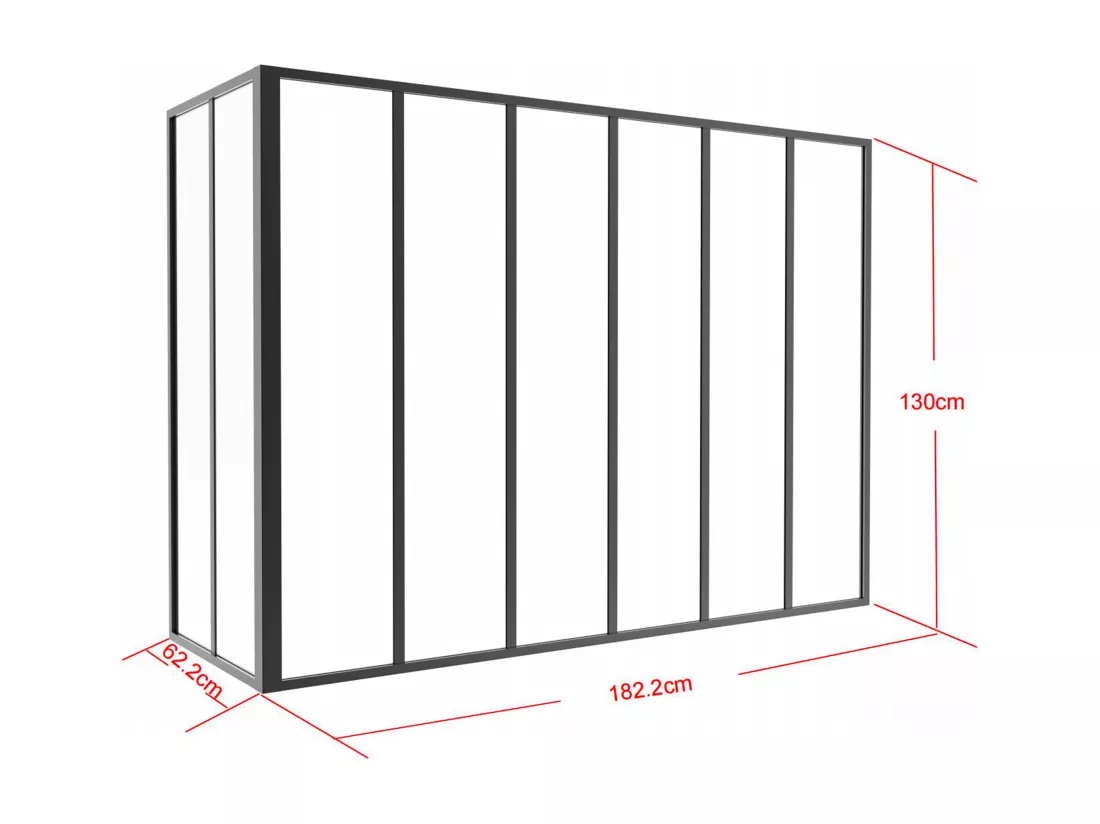 Verrière d'angle atelier en aluminium thermolaqué - L180 x L60 x H130 cm - Noir - BAYVIEW