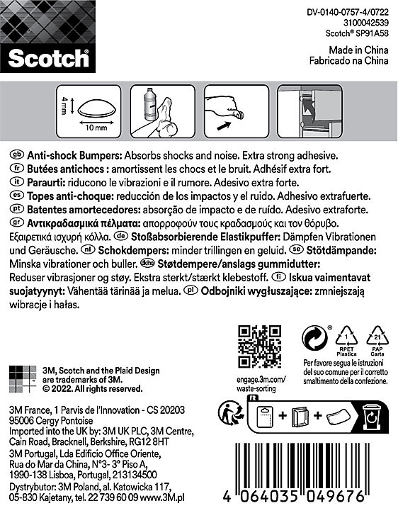 Patin bumper antichoc rond transparent Scotch ø10 mm, lot de 12