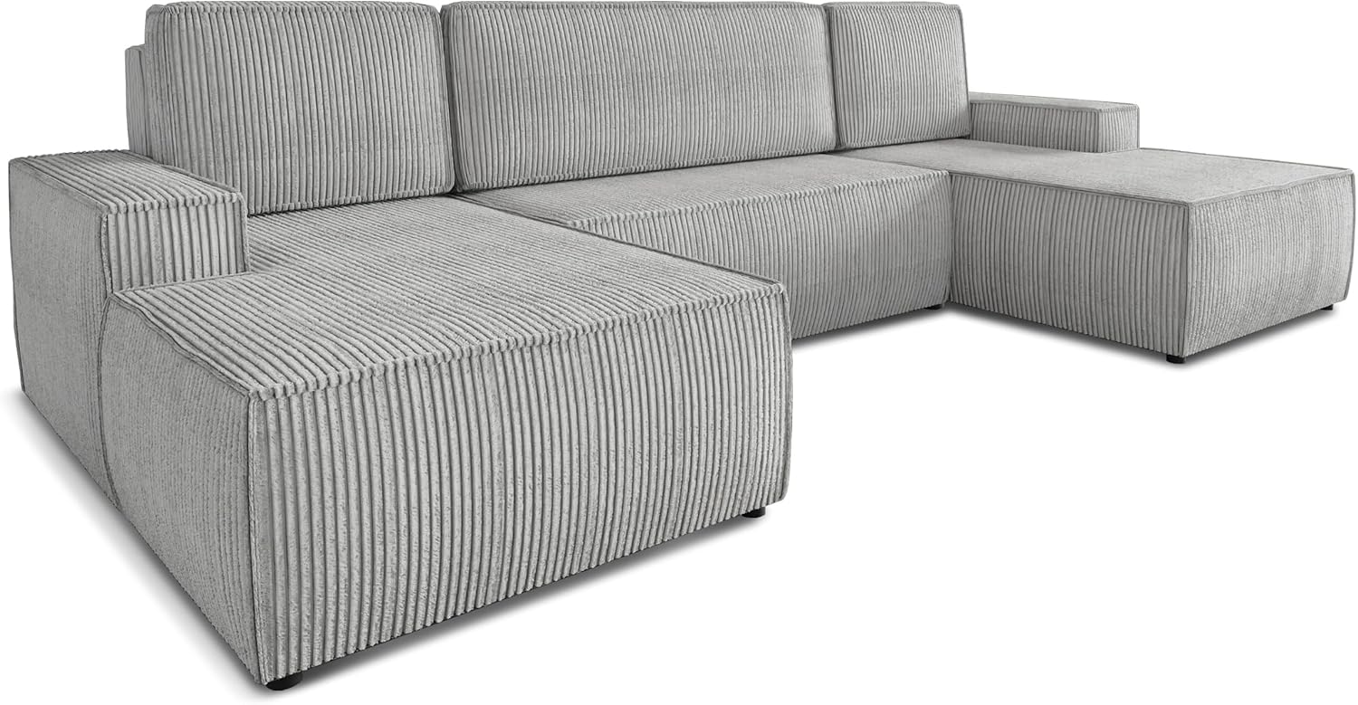 Wohnlandschaft mit Schlaffunktion Totti - U-Form Couch, Schlafsofa mit Bettkasten, Couchgranitur mit Bettfunktion, Big Sofa, Cord Stoff, Wohnzimmer (Grau (Poso 110))