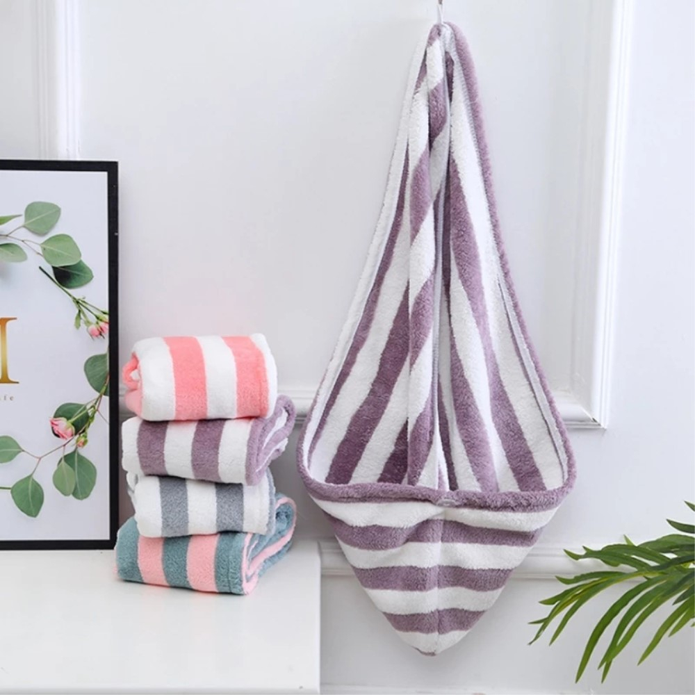 Schnelltrocknendes Mikrofaser Handtuch Haarturban mit Knopf - Rosa / Weiss