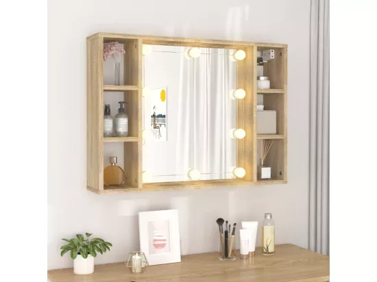 Armoire de miroir avec LED Chêne sonoma 76x15x55 cm