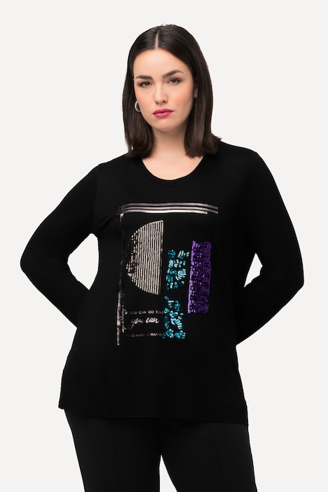 Shirt, Pailletten, A-Linie, Stehkragen, Langarm