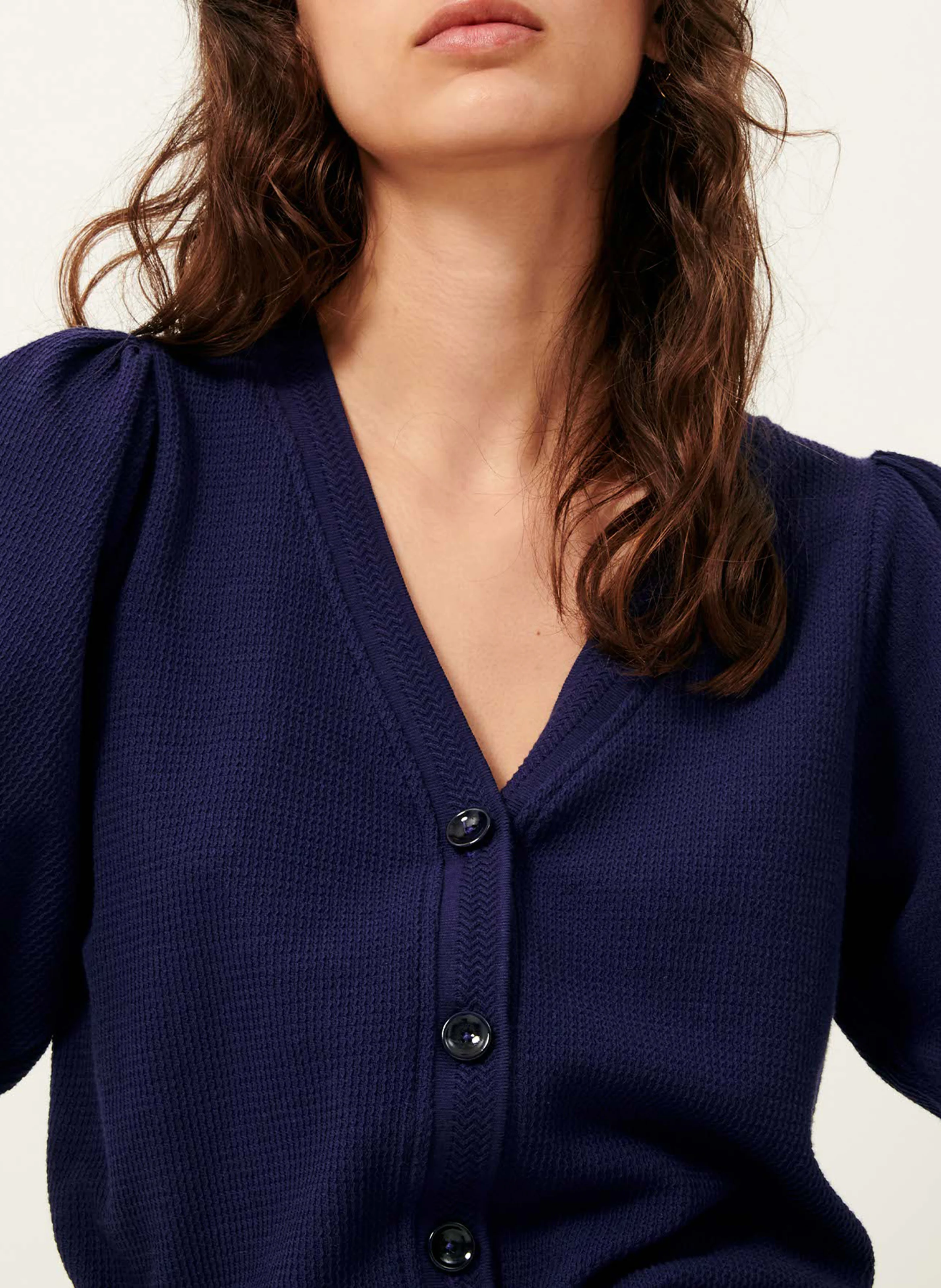 CARBONEL - Cardigan à col V droit texturé en coton mélangé | Bleu