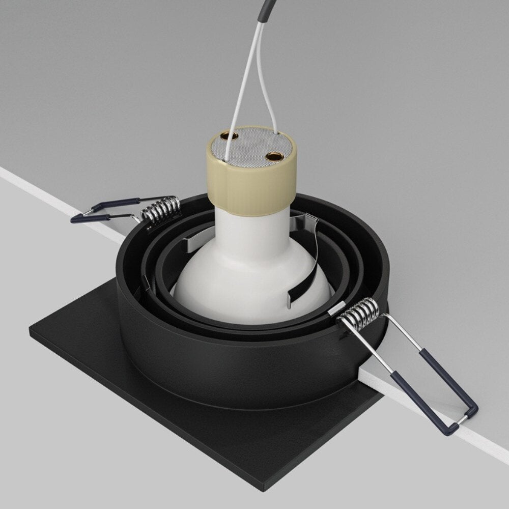 Atom inbouwplafondlamp in zwart, GU10, vierkant, 92mm