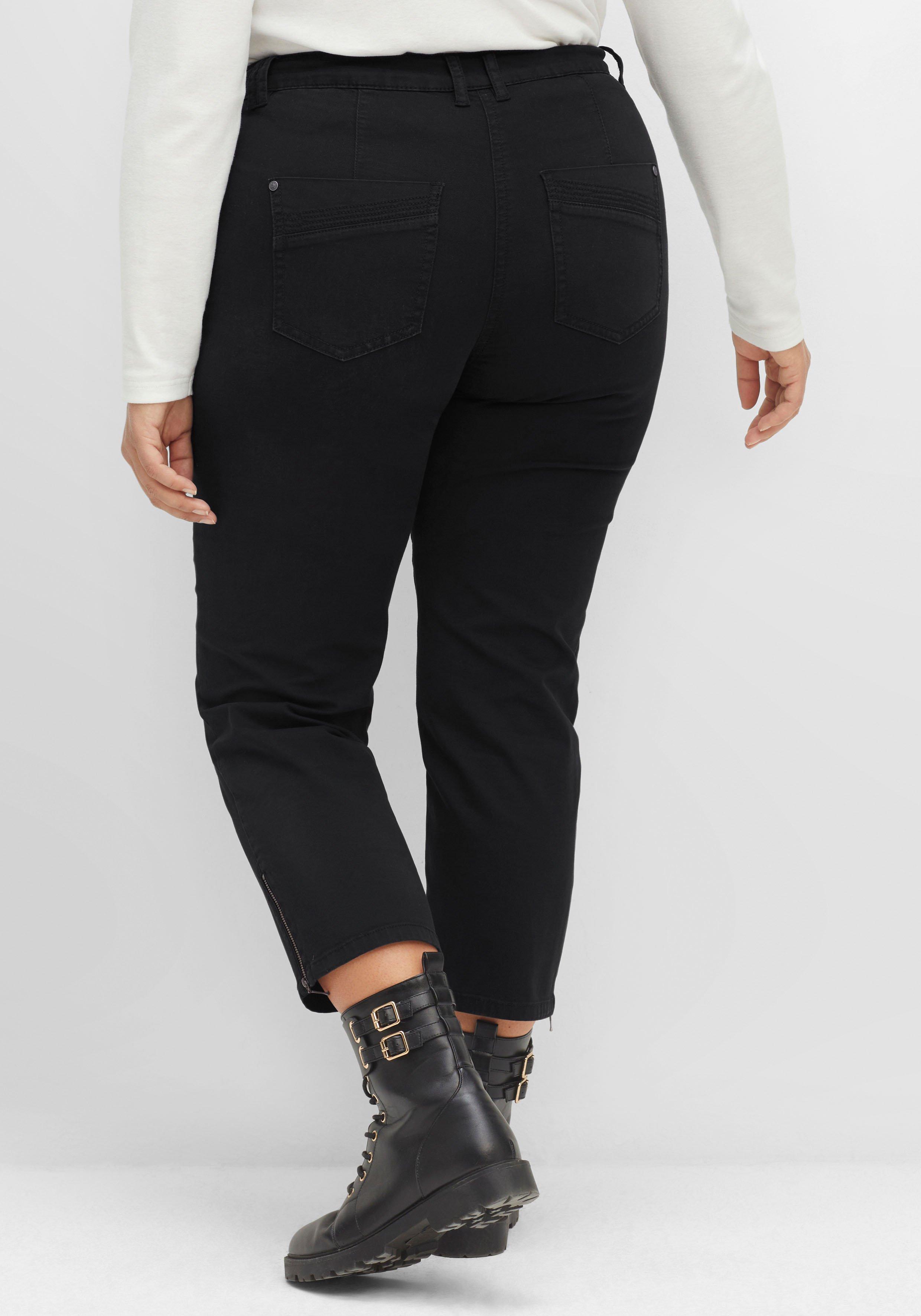 Schmale Twill-Hose in 7/8-Länge, mit Zipper-Details