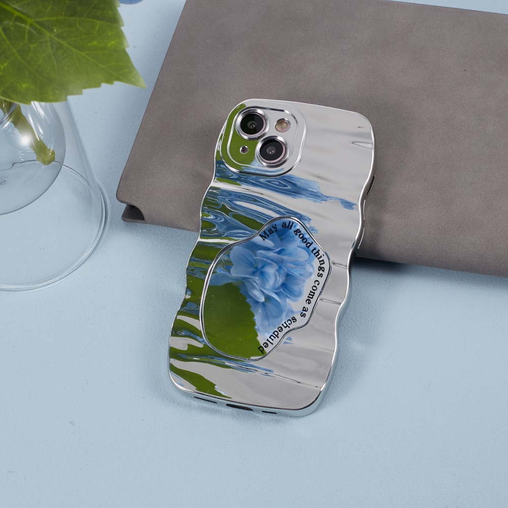 iPhone 14 Gummi Case Hülle mit Spiegel und Kameraschutz - Silber