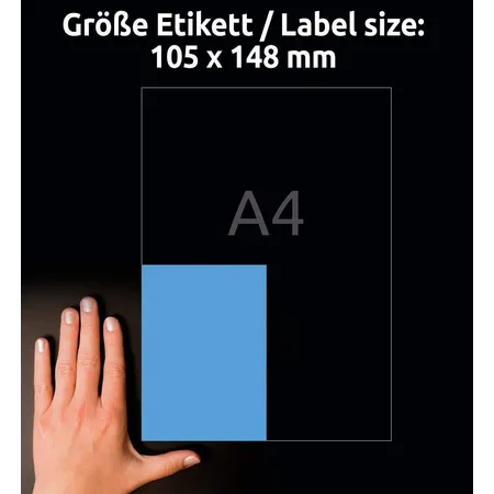 Avery Zweckform 3457 Farbige Etiketten,A4 105 x 148 mm, 100 Bogen/400 Etiketten, blau