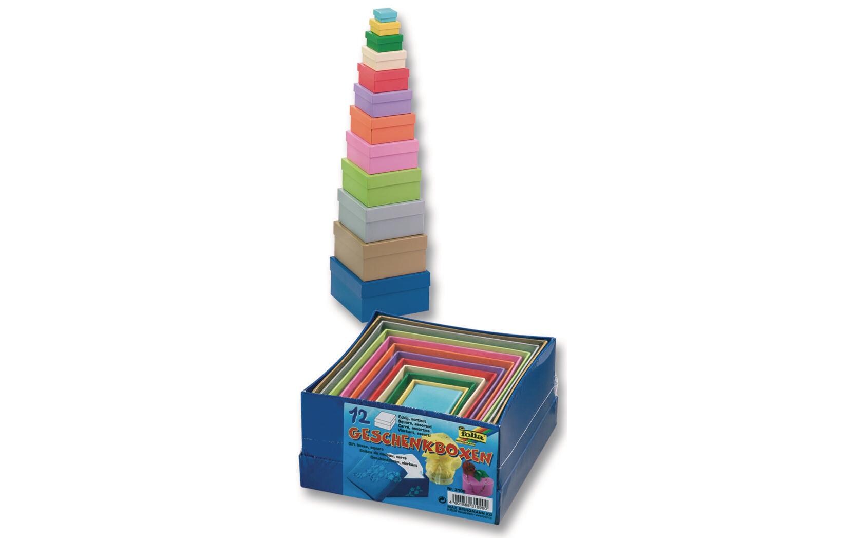 Papp-Schachtel 12-teilig Eckig, FarbigPappschachtel-Set