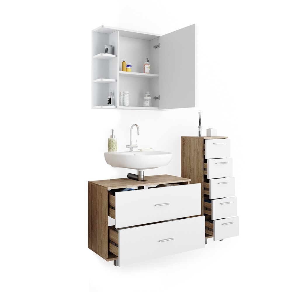 VICCO Badmöbel Set ILIAS Weiß Eiche Spiegel Kommode Unterschrank Badschrank