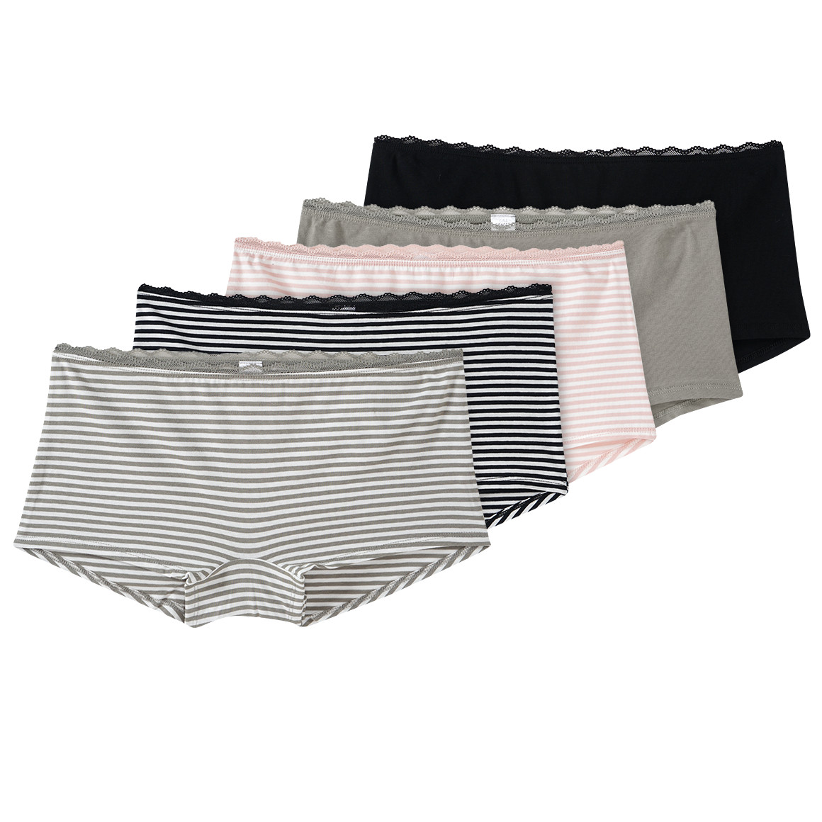 Gina Benotti 5 Damen Shorts im Set schwarz / rosa / dunkelgrün