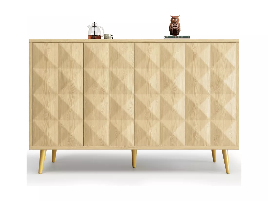 Buffet moderne - 4 portes - design géométrique - MDF - Naturel