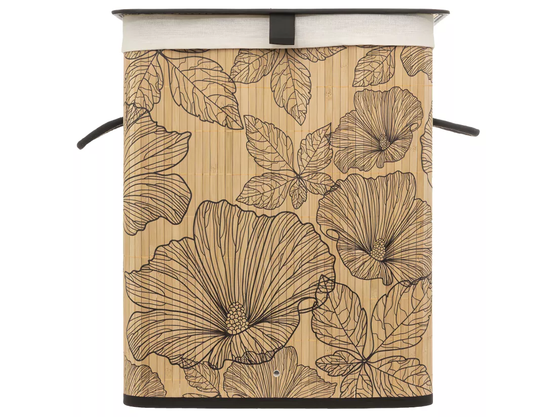 Panier a linge - Marron et beige - Bambou - L. 41,5 x P. 30 x H. 50 cm