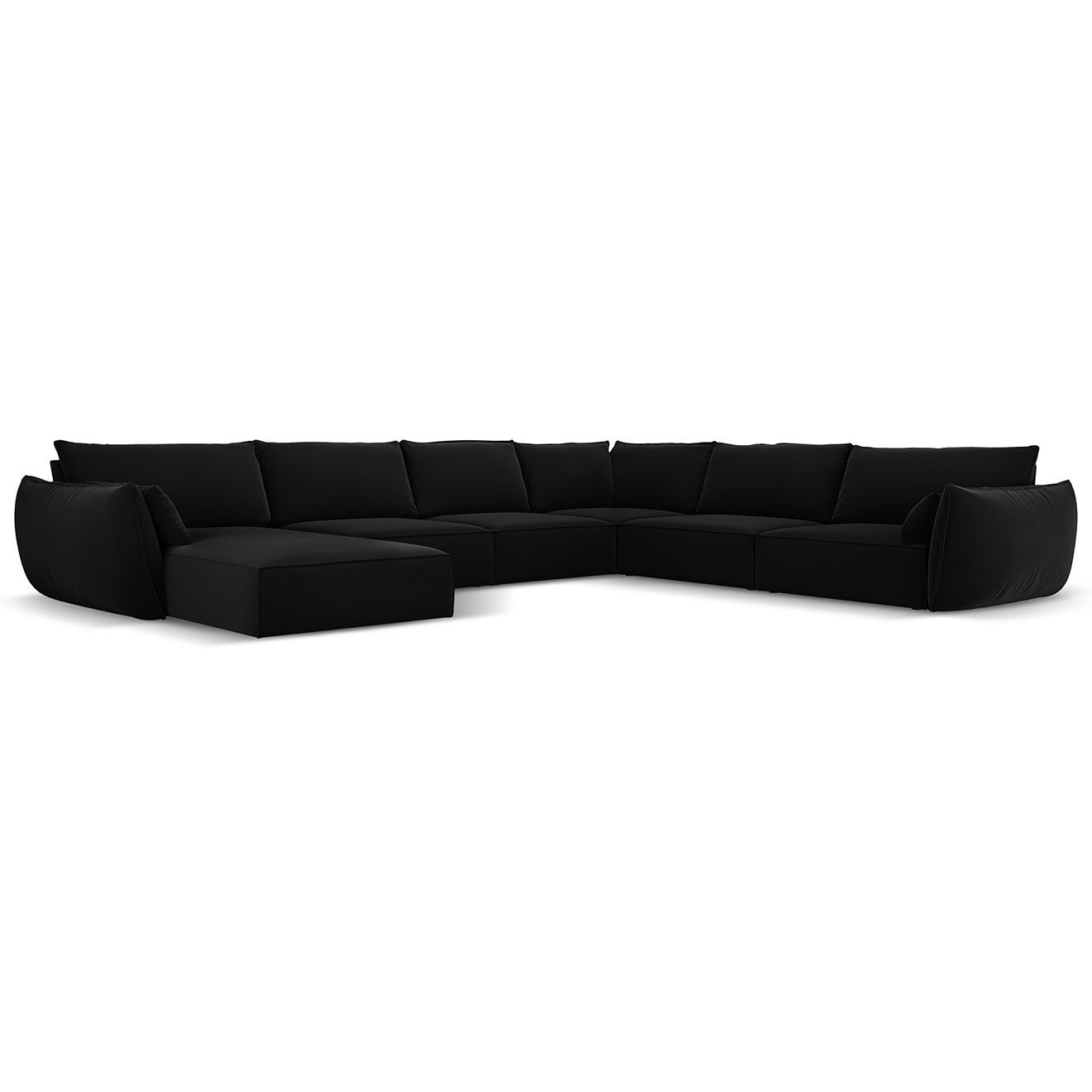 Mazzini Sofas Canapé d'angle Panoramique droit Velours Vanda 8 Places noir - 384x284x85 cm