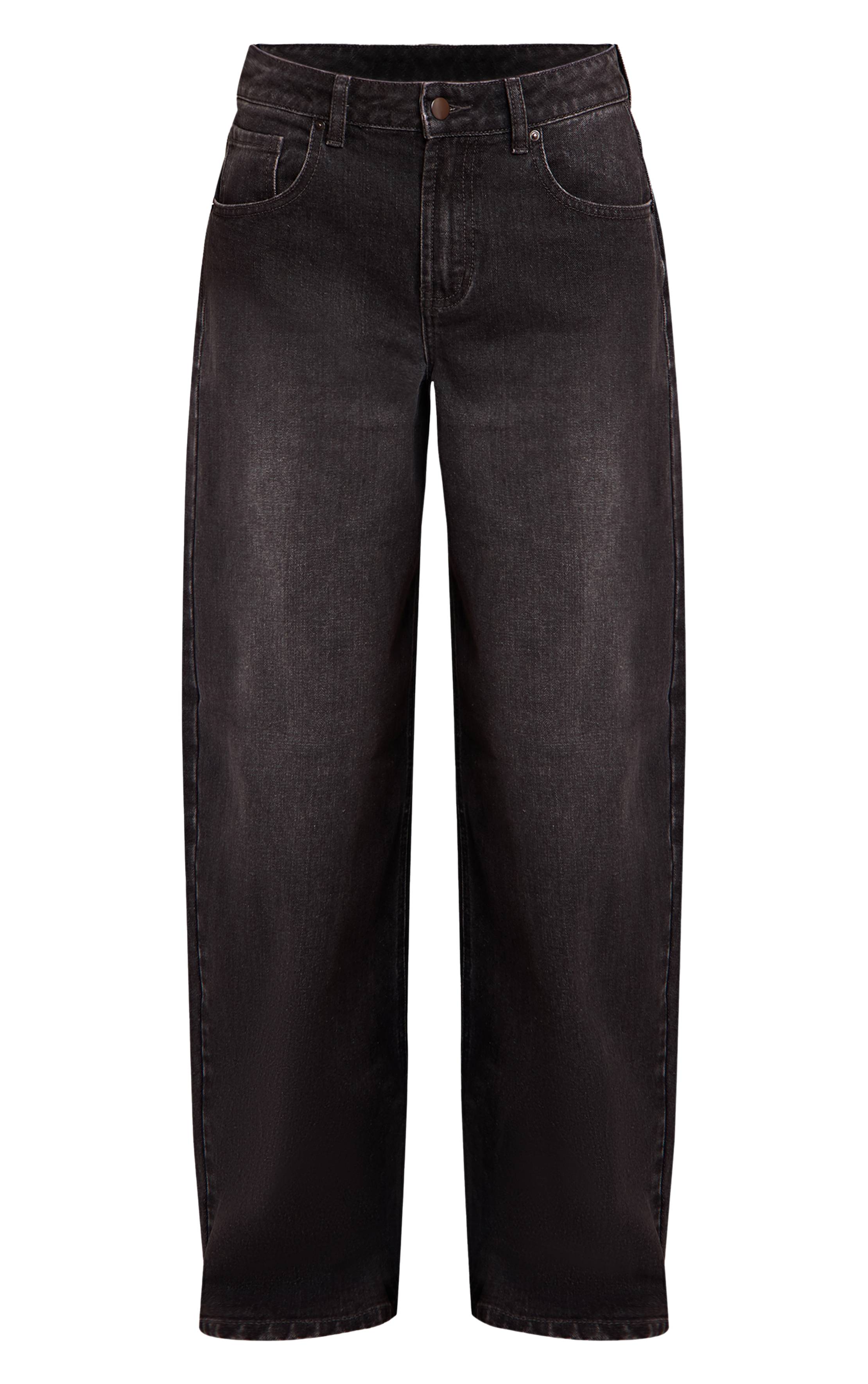 Gris Foncé Jean Barrel Taille Basse Bleu Moyen