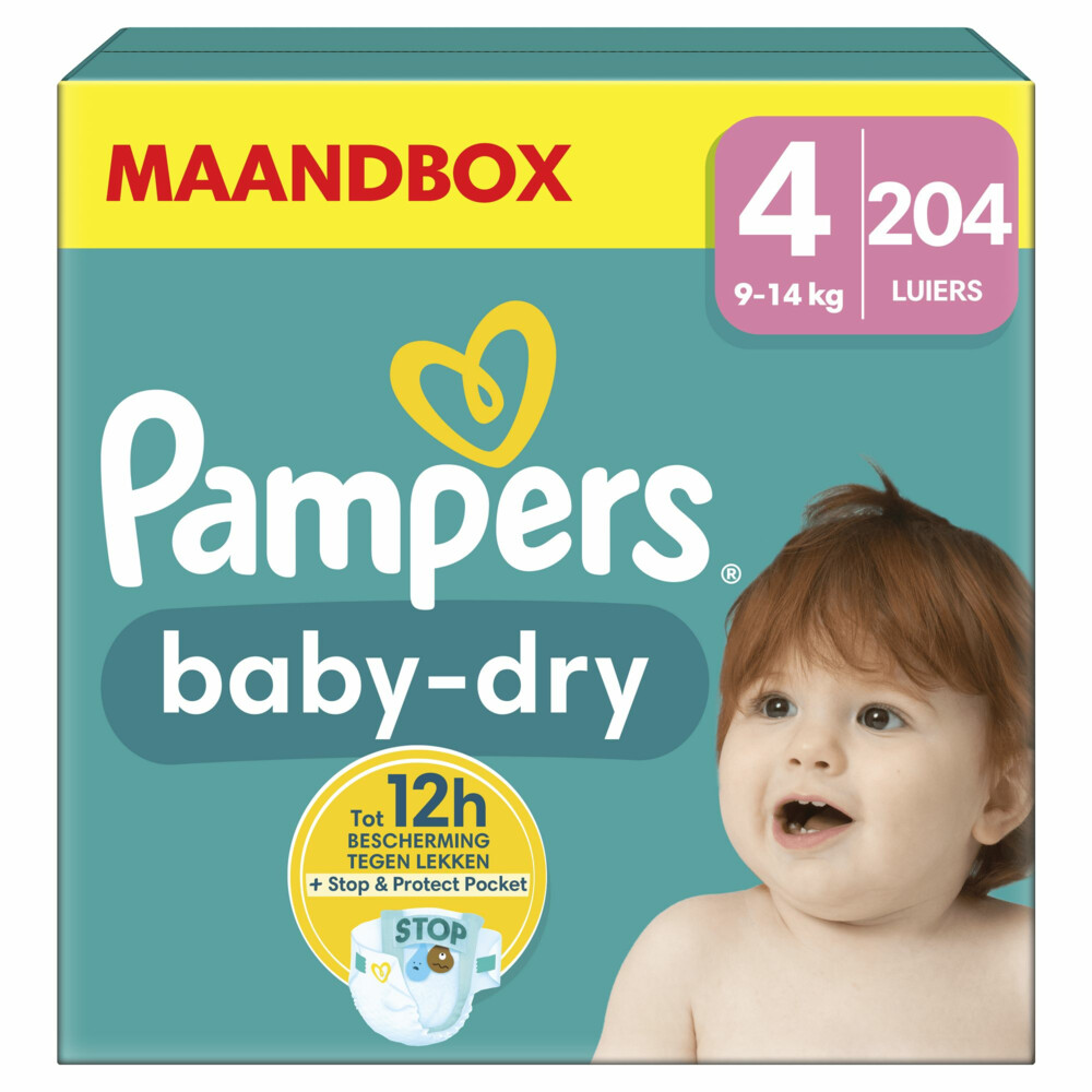 Pampers Baby Dry Luiers Maat 4 (9-14 kg)204 stuks