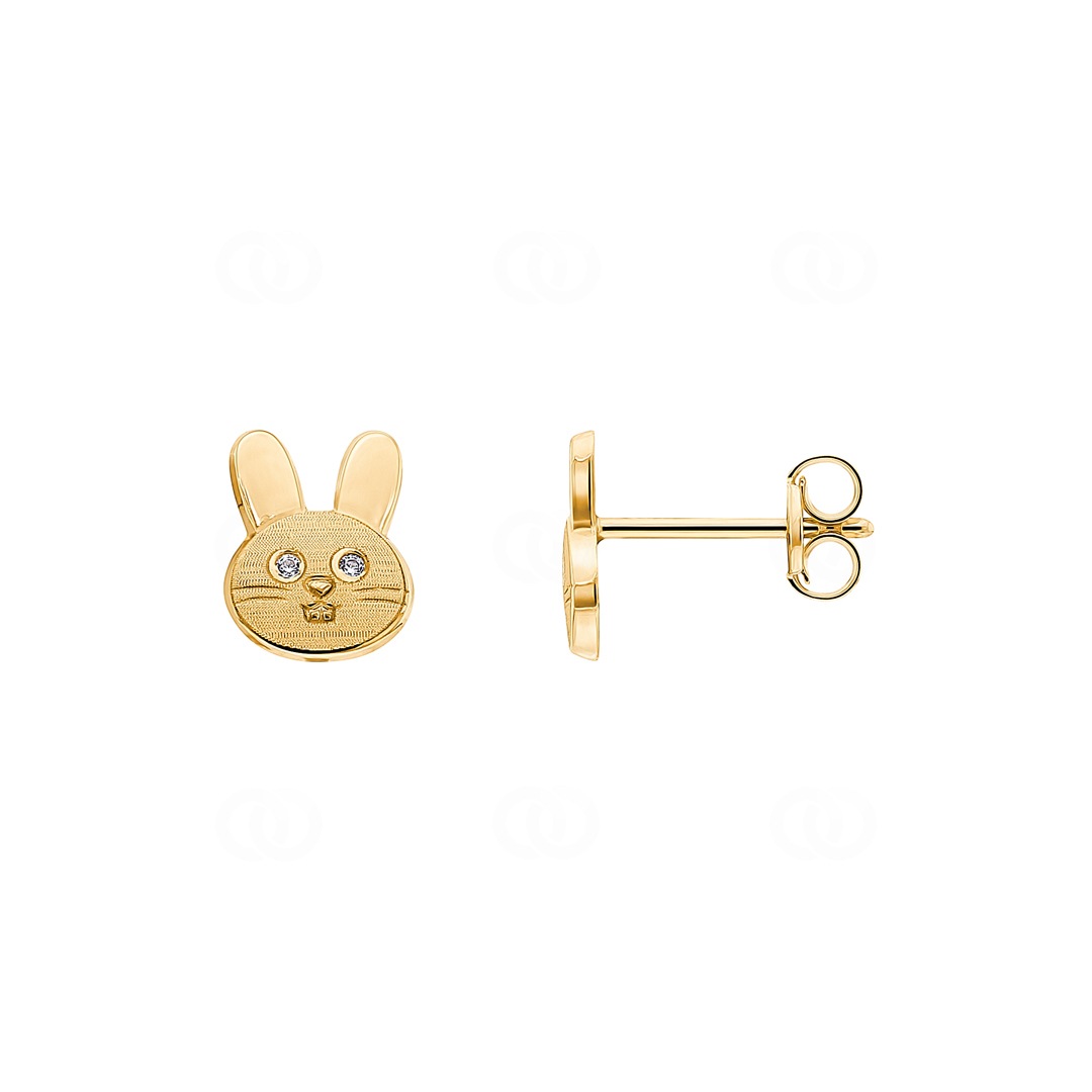 Ohrstecker 750/18 K Gelbgold Hasen mit Zirkonia