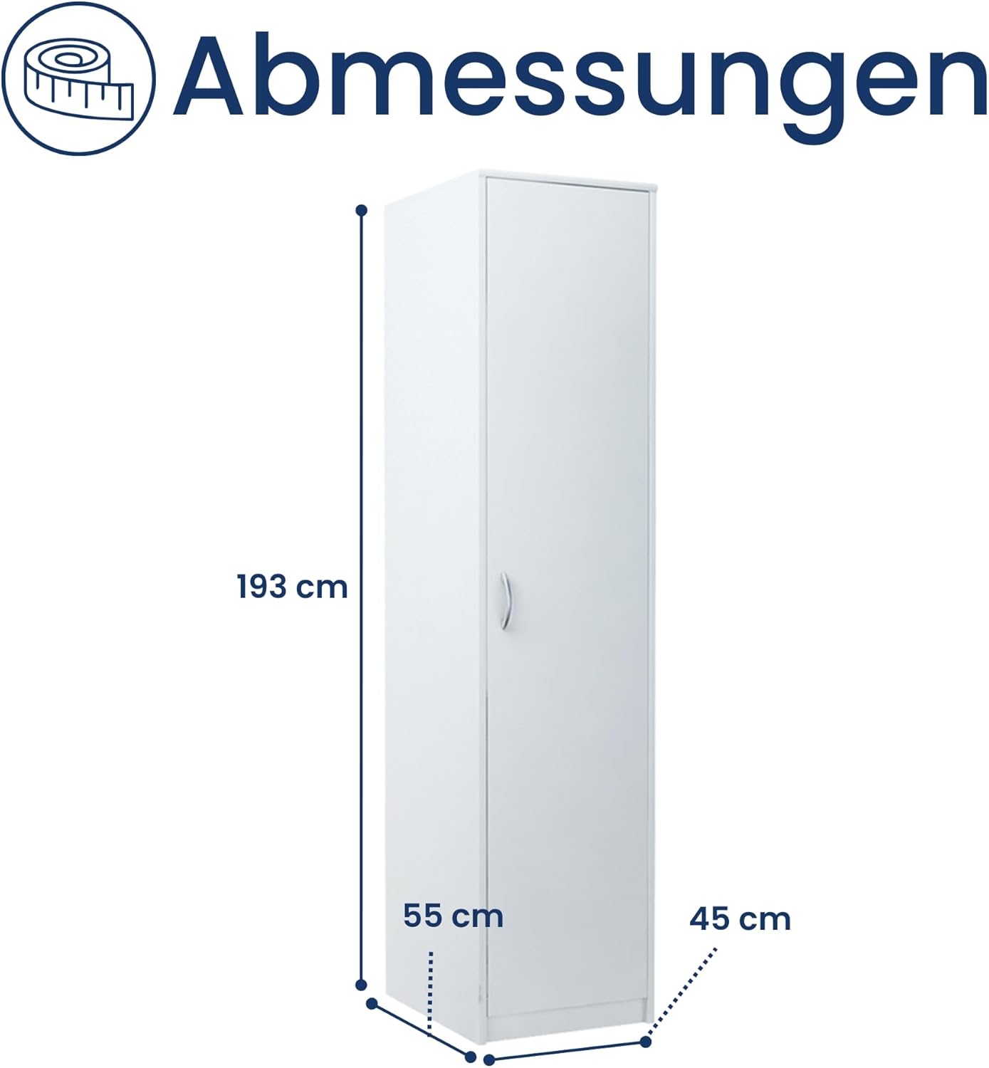 Home Collective Kleiderschrank mit 1 Tür, 1 Kleiderstange und 2 Einlegeböden, Garderobenschrank 45 cm breit Schrank schmal Matte Oberfläche, ideal für Schlafzimmer, Wohnzimmer, Flur | weiß