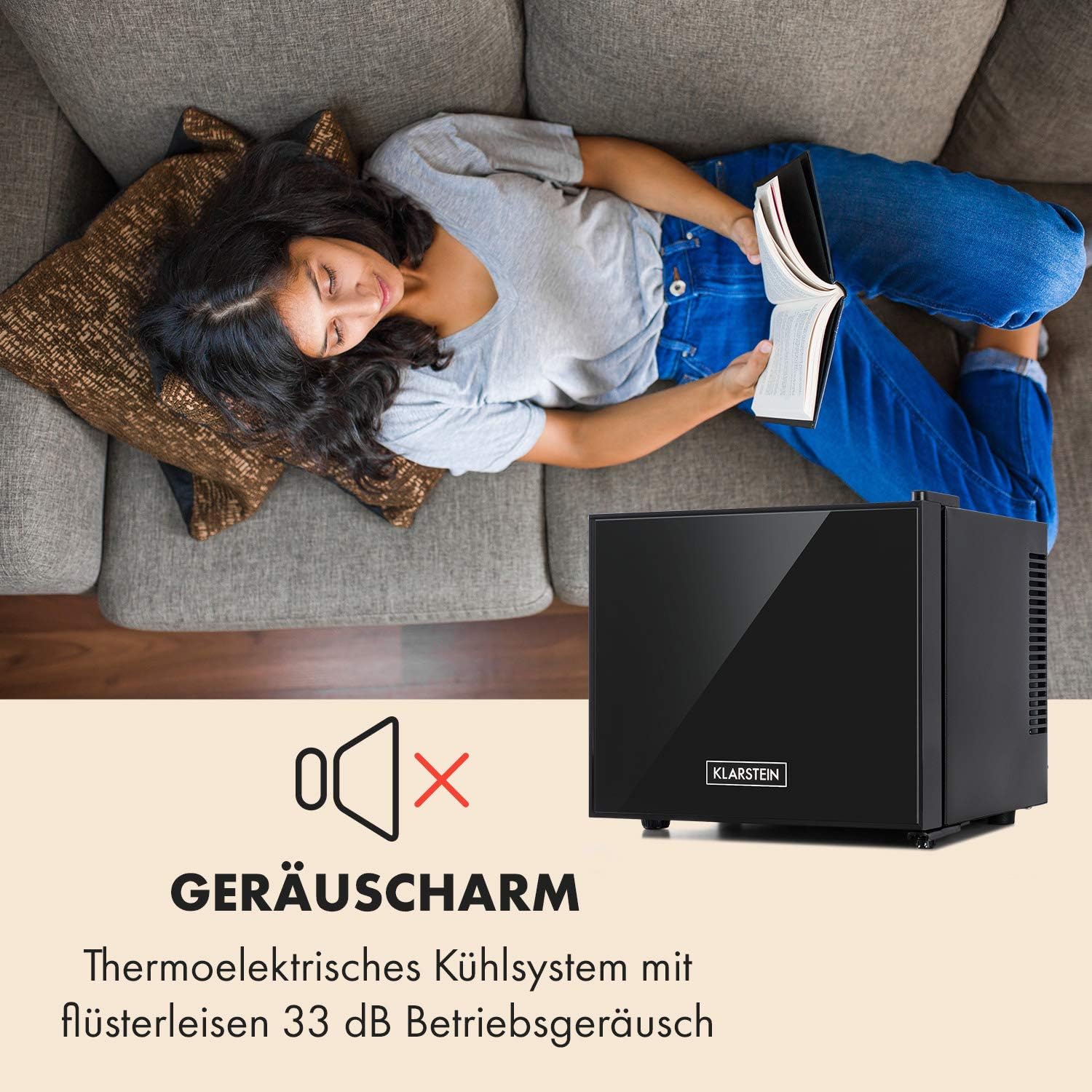 Klarstein Frosty Mini-Kühlschrank - kompakte Minibar mit Thermoelektrischem Kühlsystem, freistehend, 10 Liter Fassungsvermögen, Kühlung: 12-18 °C, schwarz, 33,5 x 30 x 34 cm (BxHxT)