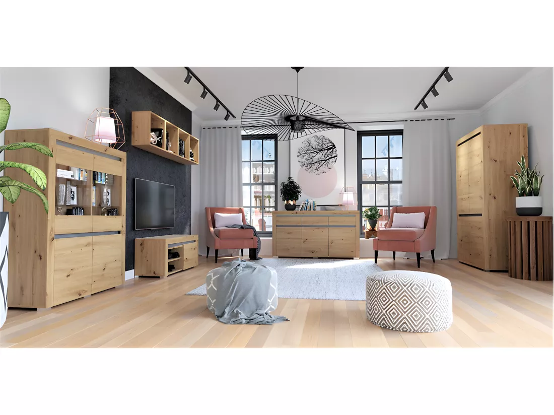 Vaisselier 4 portes LED inclus Kasla Bois et Anthracite