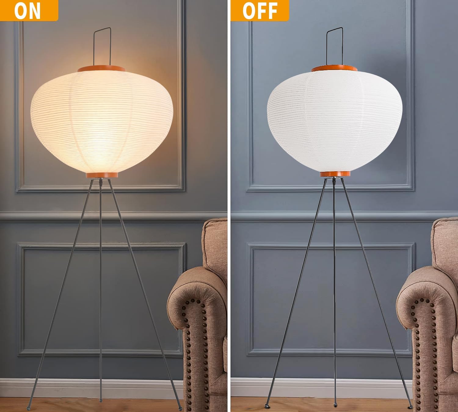 LED Stehlampe Wohnzimmer Papierlampe,Standlampe mit Handgemachtem Lampenschirm Papier Japanische Deko,120CM Stehlampen Papier für Schlafzimmer,Esszimmer mit Fußschalter,E27 Ecklampe Japanische Lampe