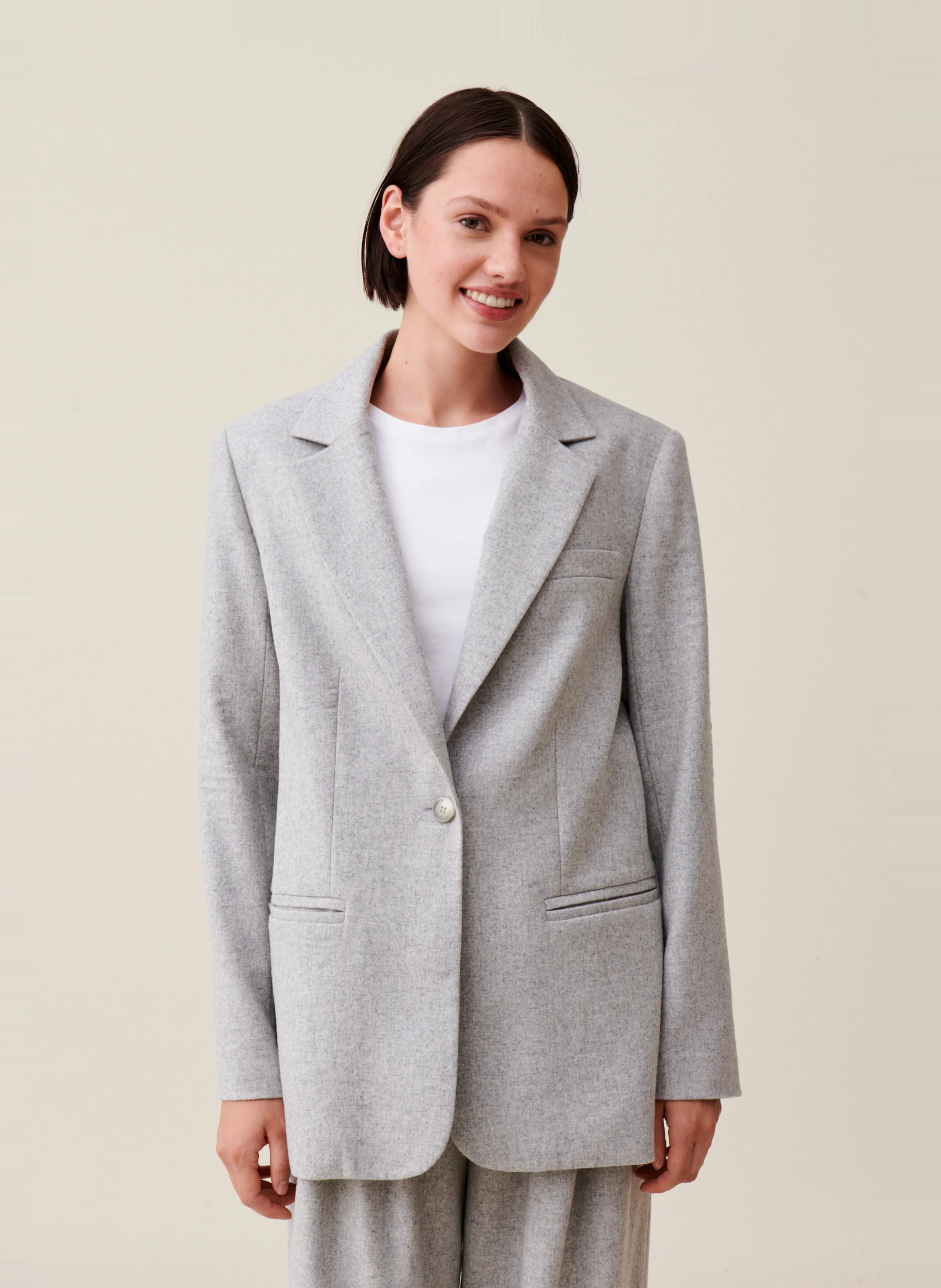 Veste de tailleur droite en laine mélangée | Gris