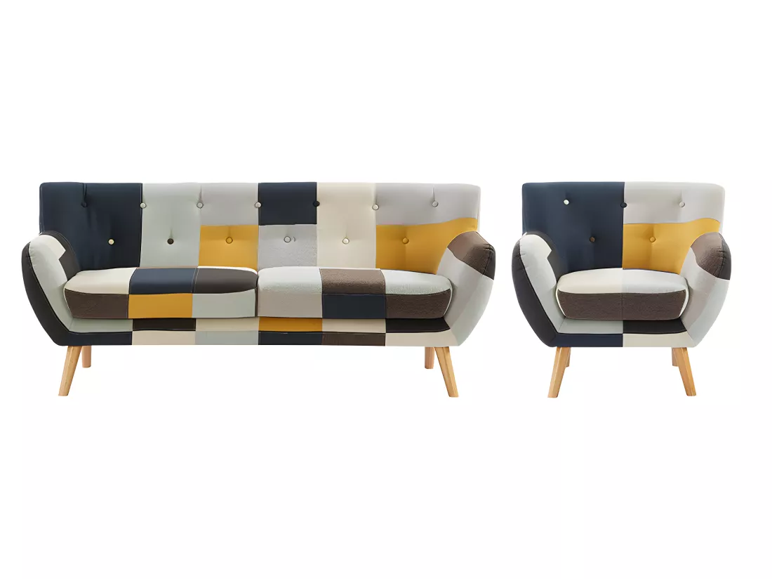 Canapé 3 places et fauteuil en tissu patchwork SERTI II