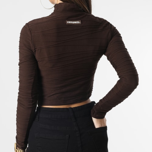 Tee Shirt Manches Longues Crop Femme W33600VTO Marron