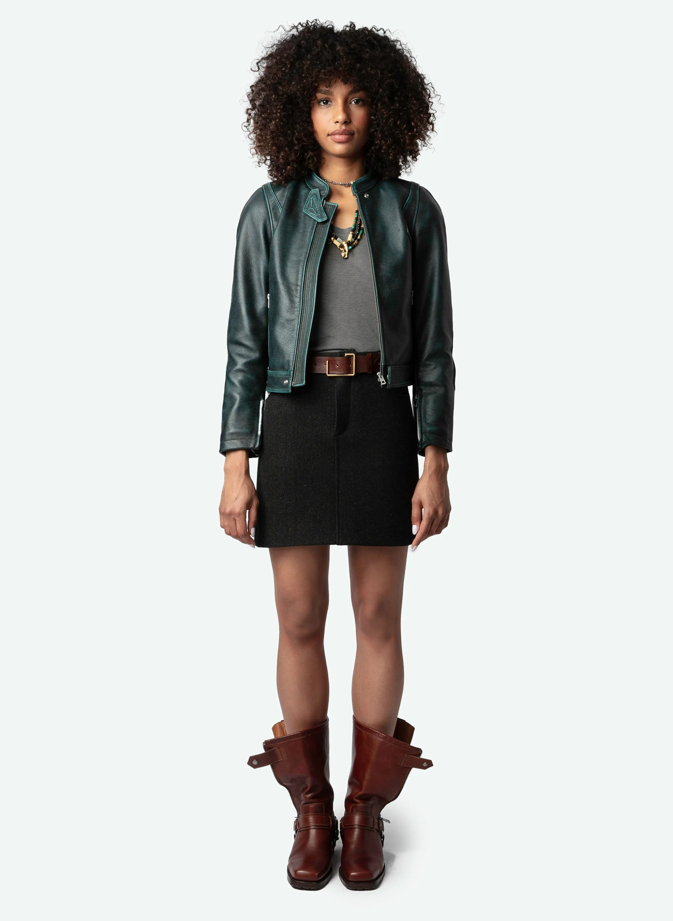 LOUPA - Veste col rond en cuir | Vert