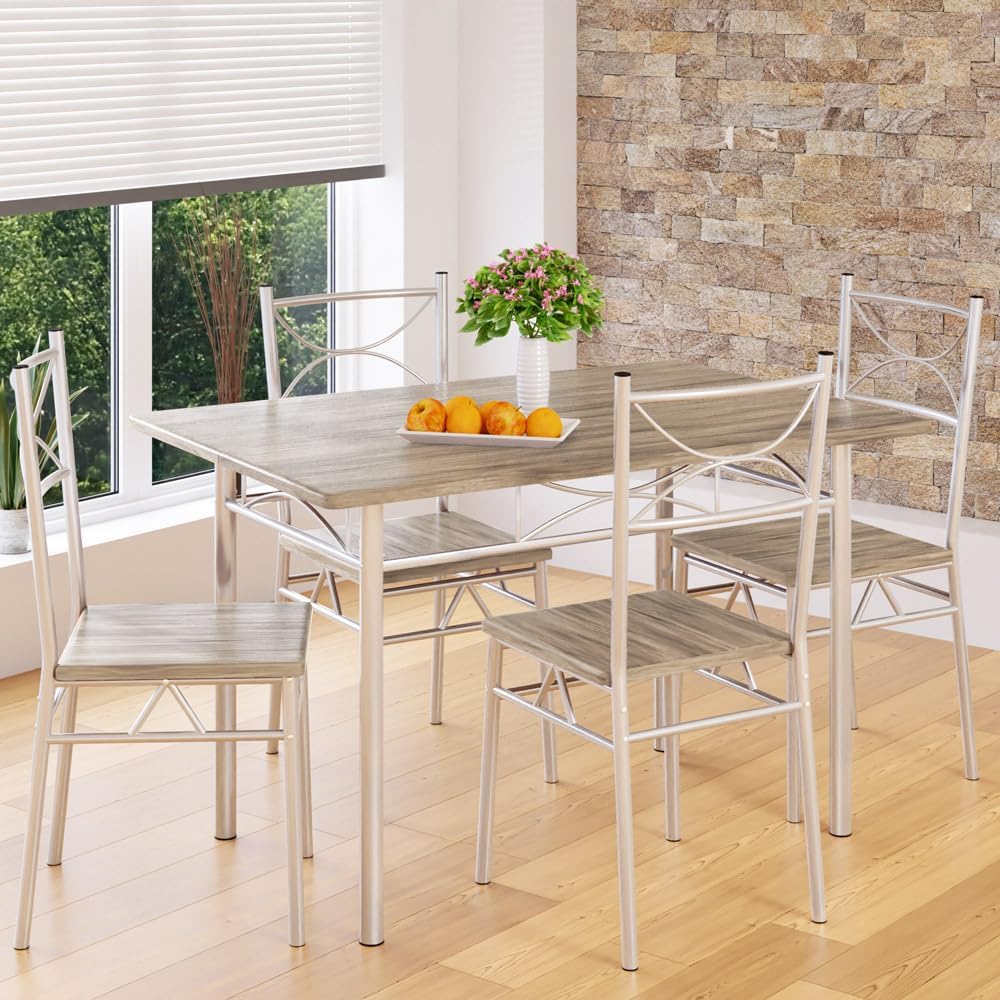 Casaria® Esstisch mit 4 Stühlen Holz 5-TLG Set Metall 110x70cm Industrial Esszimmer Küche Stühle Tisch Möbel Essgruppe Sitzgruppe Paul Eiche