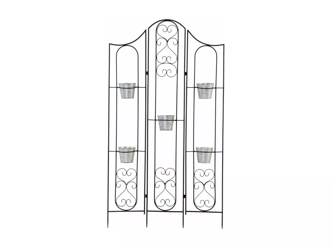 Étagère de pots de fleurs plantes en métal style fer forgé - support de plantes pliable métal à planter - 5 pots fleurs inclus