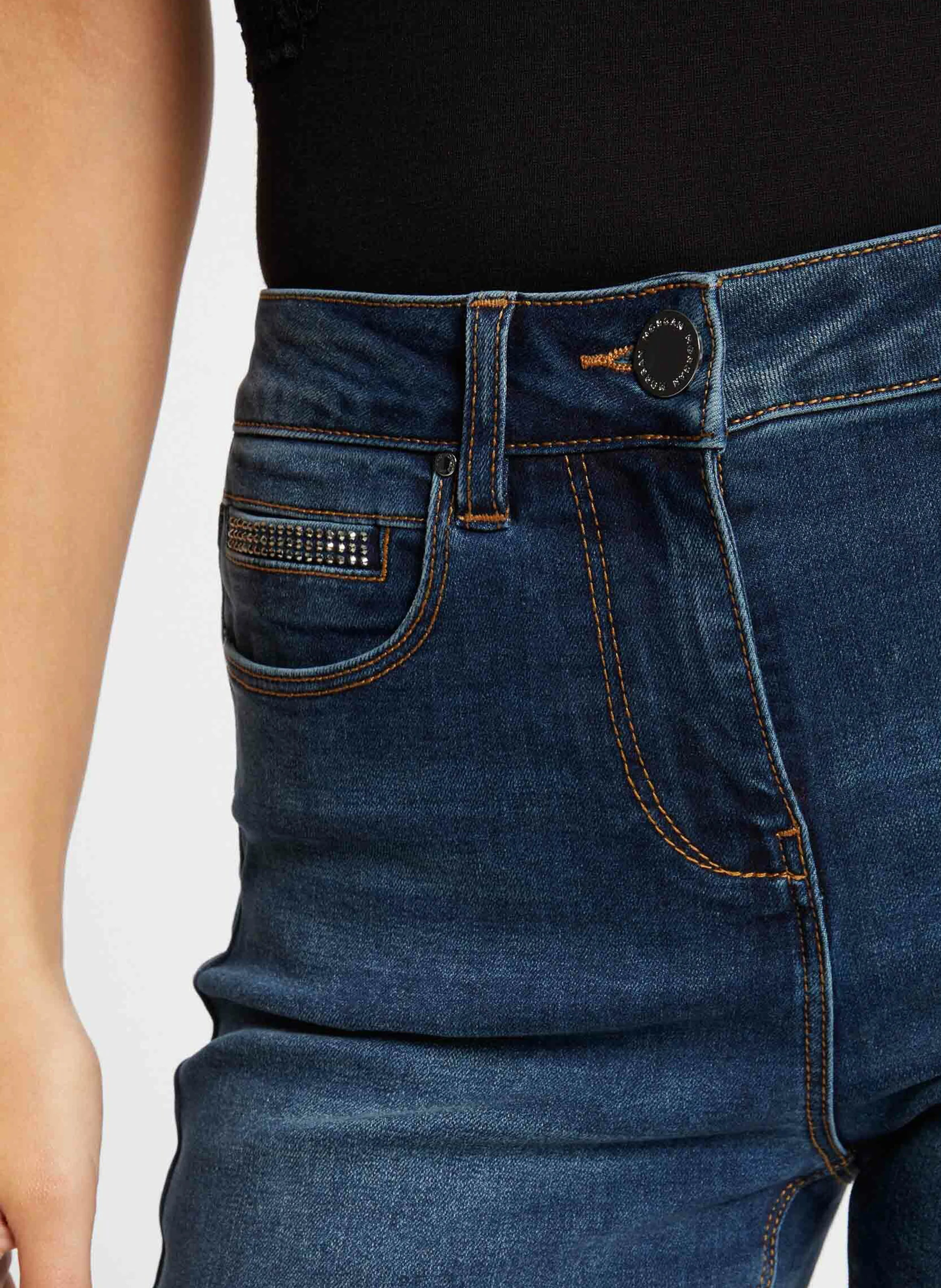 PASCAL - Jeans droit taille haute en coton mélangé | Bleu
