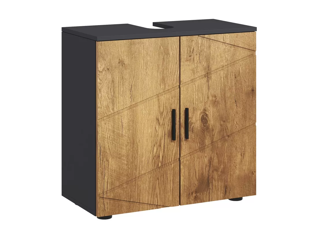 Meuble sous-vasque - 2 portes, étagère - dim. 60L x 30l x 60H cm - anthracite aspect bois