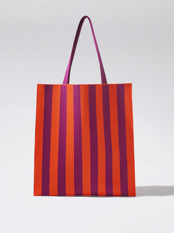 Sacola de compras com estampa listrada - Laranja