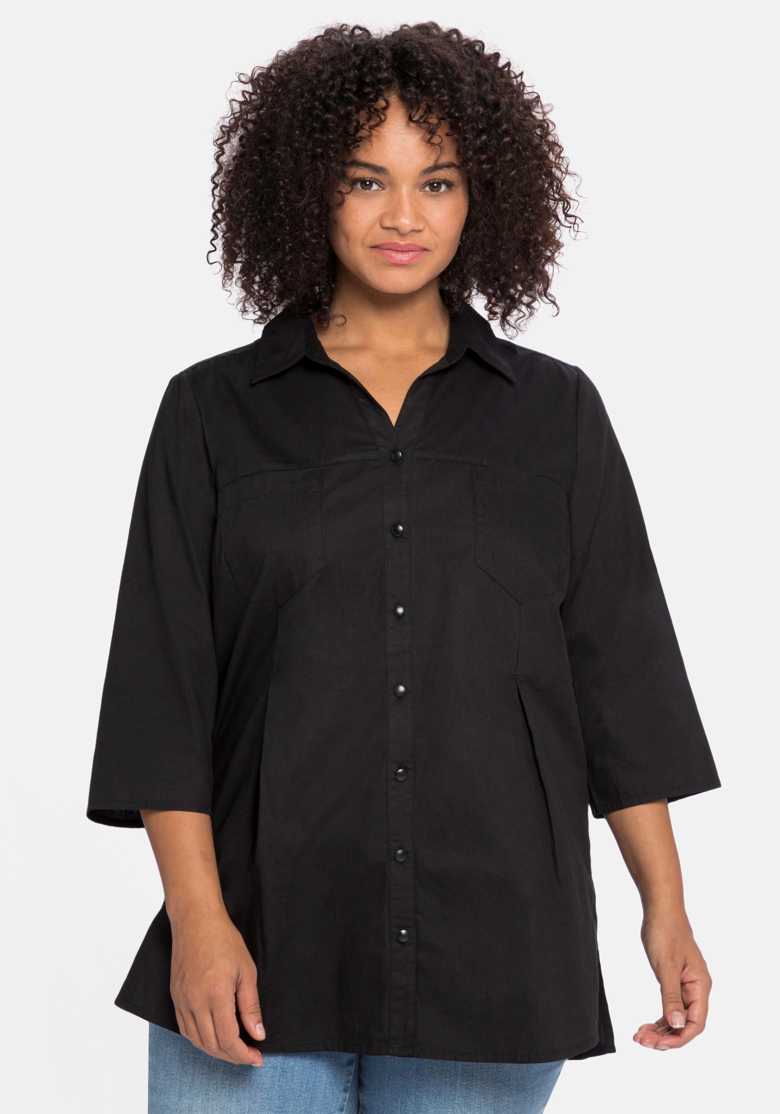 Bluse mit 3/4-Arm und dekorativen Falten