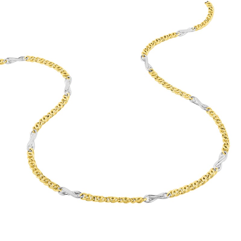 Bracelet Homme 18 cm - Fantaisie - Bicolore - Or 18 Carats - Largeur 3 mm