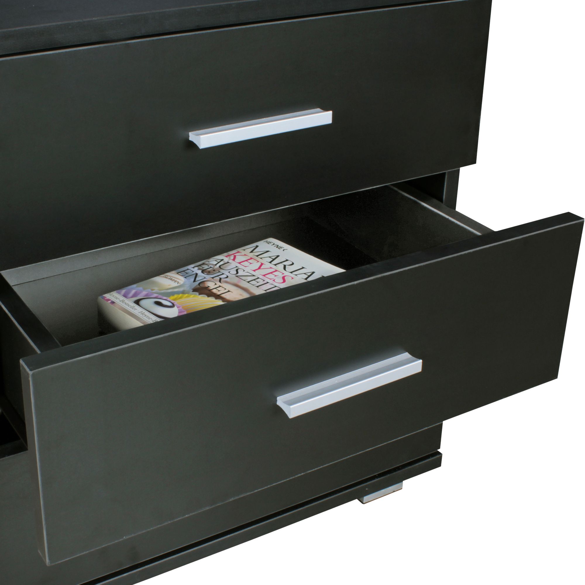 KADIMA DESIGN Nachtkonsole ANAPO Holz: Modern, 4 Standfüße, Schwarz/Silber, melaminharzbeschichtet
