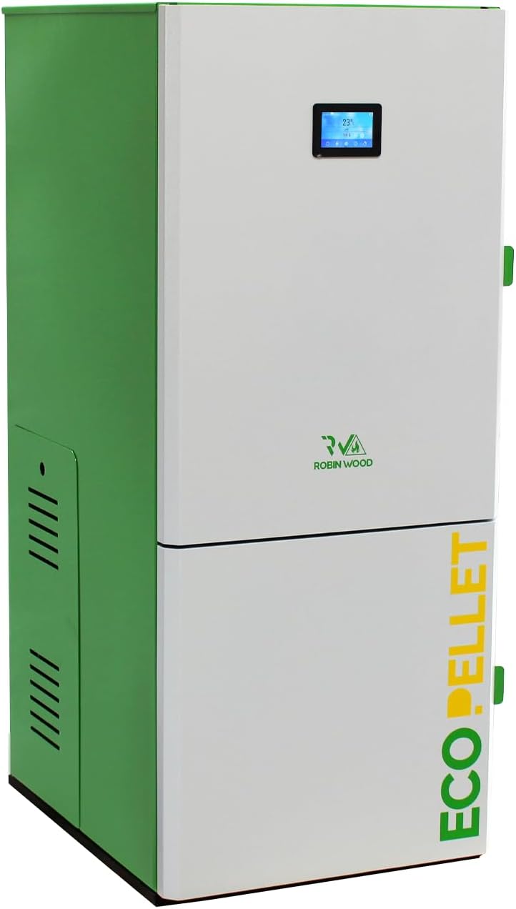 ROBIN WOOD- Ecopellet A++ Pelletkessel [12, 18, 24, 30, 35, 49 KW] Mit Wlan Modul | Heizung Pelletheizung Pellet Anlage Kessel Pelletanlage Pelletheizkessel (12 kW)